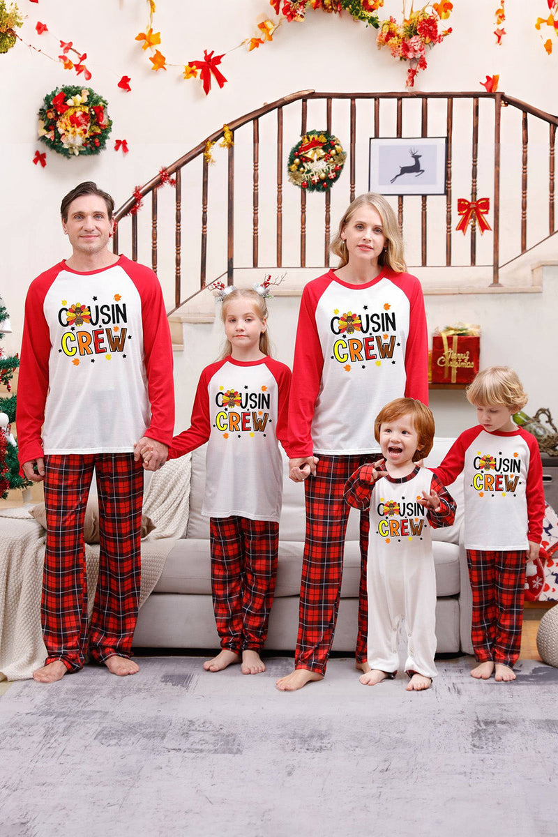 Indlæs billede til gallerivisning Rød Tryk Julefamilie matchende nattøj pyjamas sæt med plaid