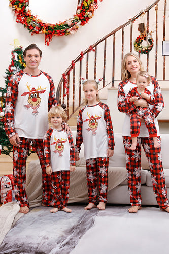 Plaid familie julepyjamas sæt med snefnug