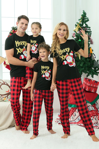 Sort & rød plaid familie julepyjamas med korte ærmer