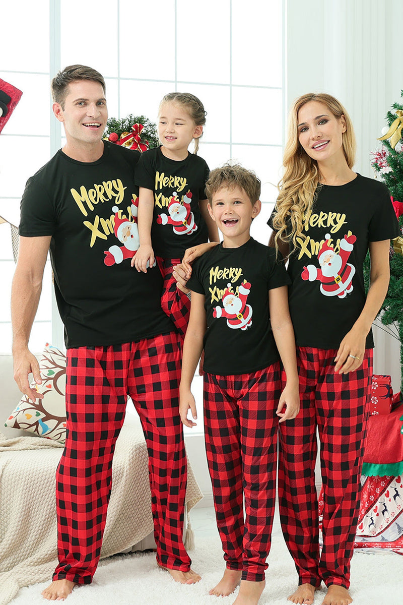 Indlæs billede til gallerivisning Sort &amp; rød plaid familie julepyjamas med korte ærmer