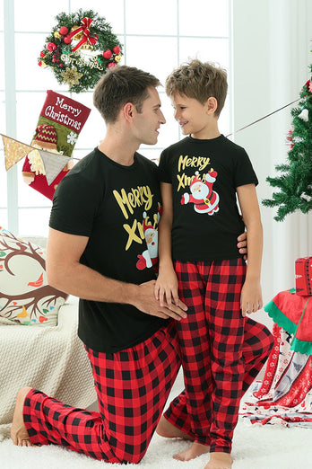 Sort & rød plaid familie julepyjamas med korte ærmer