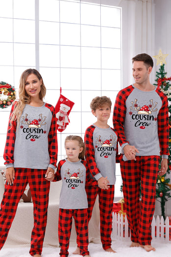 Udskriv familiejulepyjamas med rød plaid