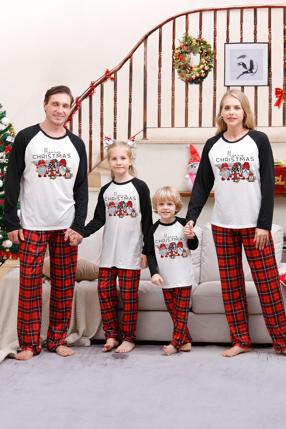 Langærmede Plaid familie julepyjamas
