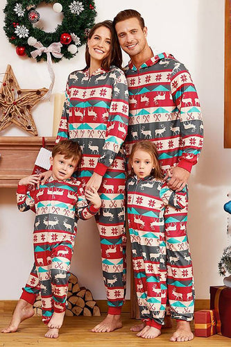 Grå og røde mønsterstriber Jul familie pyjamas sæt