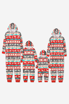 Grå og røde mønsterstriber Jul familie pyjamas sæt