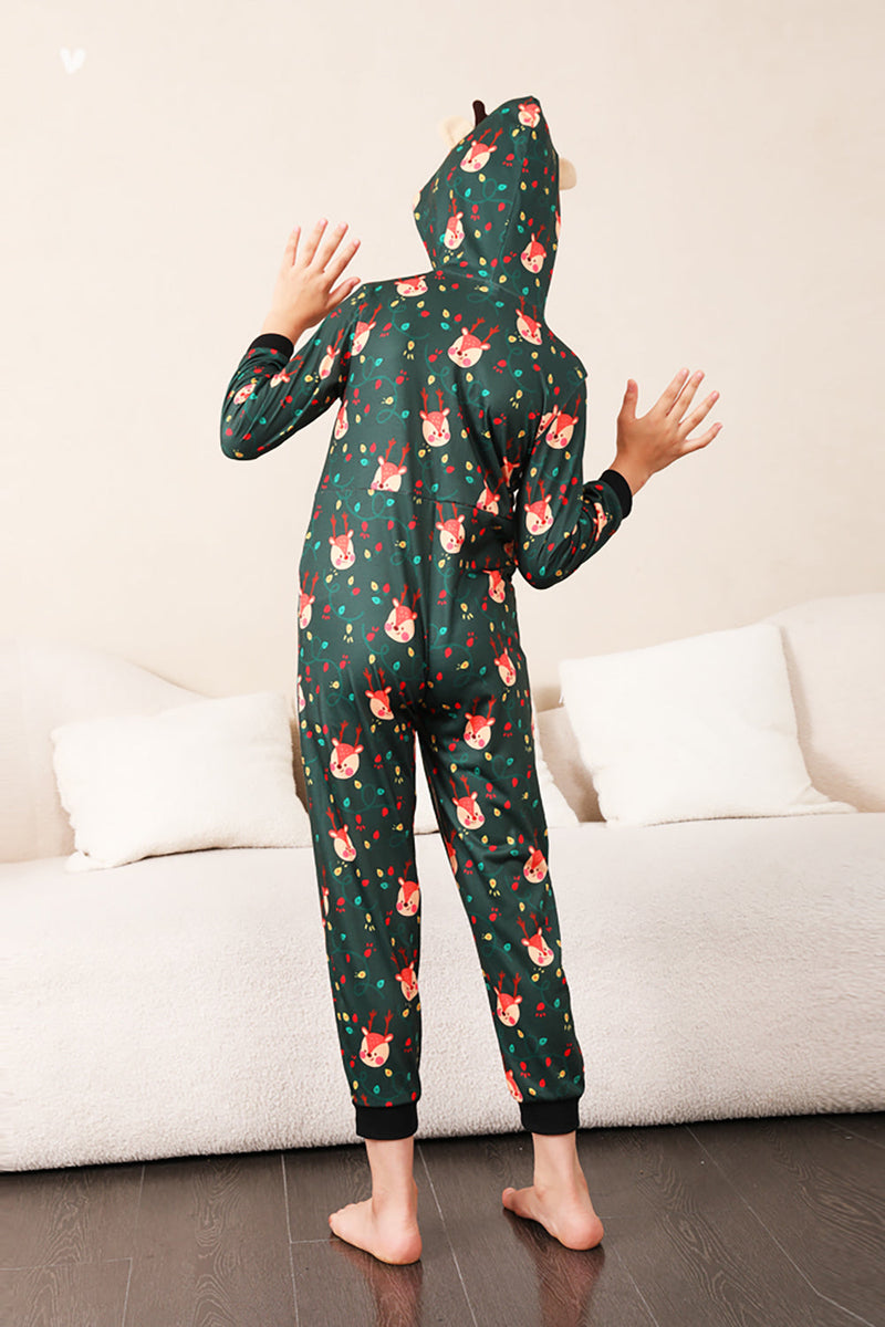Indlæs billede til gallerivisning Mørkegrøn trykt familiejul pyjamas i ét stykke