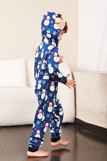 Snemand Tryk Blå Familie Matchende jul Pyjamas i ét stykke