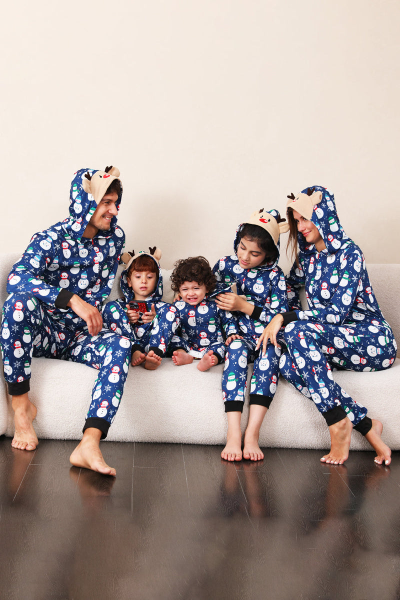 Indlæs billede til gallerivisning Snemand Tryk Blå Familie Matchende jul Pyjamas i ét stykke
