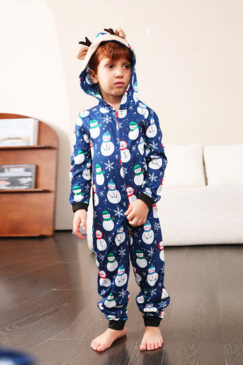 Snemand Tryk Blå Familie Matchende jul Pyjamas i ét stykke
