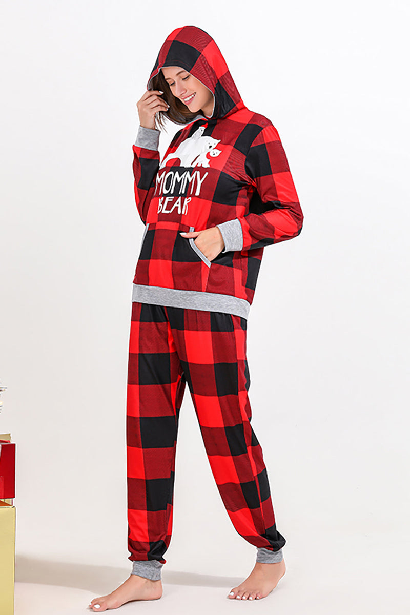 Indlæs billede til gallerivisning Jul familie rødt gitter bjørn print pyjamas sæt