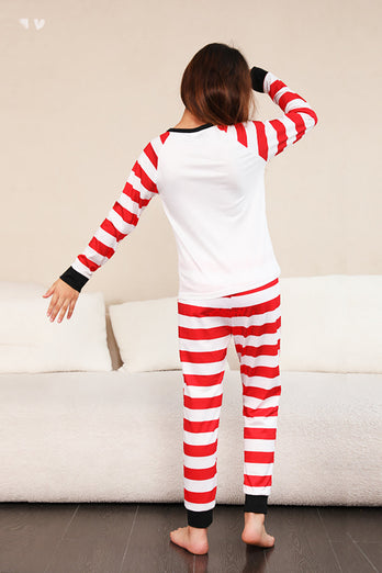 Rød Stripes Snemænd Julefamilie Pyjamas sæt