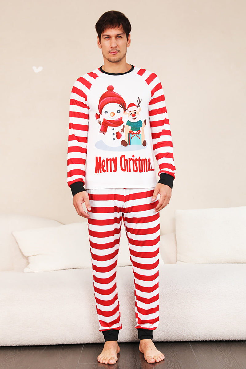 Indlæs billede til gallerivisning Rød Stripes Snemænd Julefamilie Pyjamas sæt