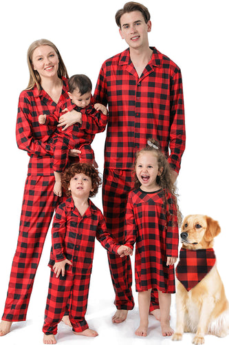 Rød Plaid Julefamilie Matchende 2 stk pyjamas sæt
