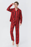 Rød Plaid Julefamilie Matchende 2 stk pyjamas sæt