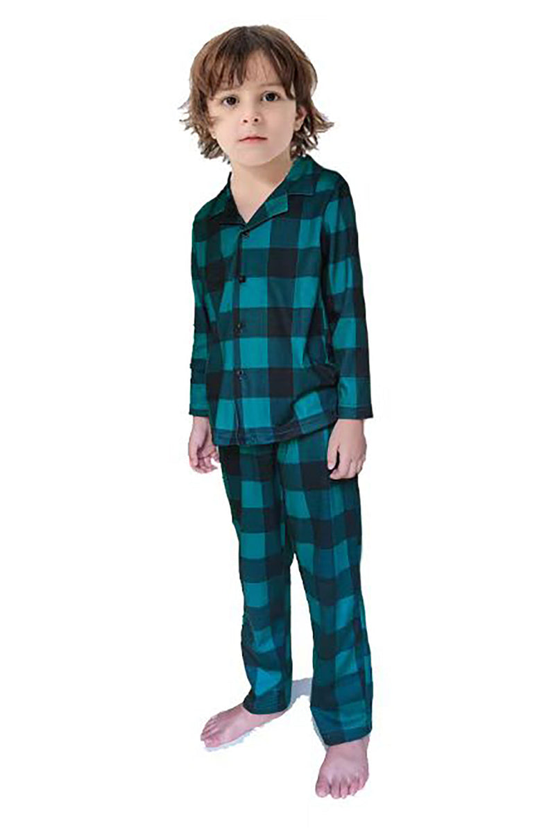 Indlæs billede til gallerivisning Mørkegrøn Plaid Julefamilie Matchende 2 stk pyjamas sæt