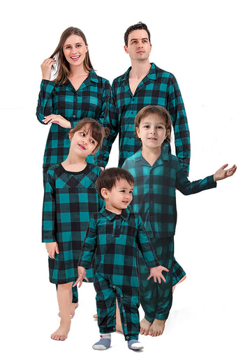 Mørkegrøn Plaid Julefamilie Matchende 2 stk pyjamas sæt