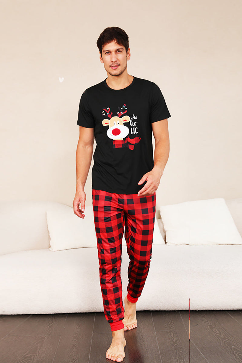 Indlæs billede til gallerivisning Rød plaid julefamilie matchende pyjamas sæt med korte ærmer