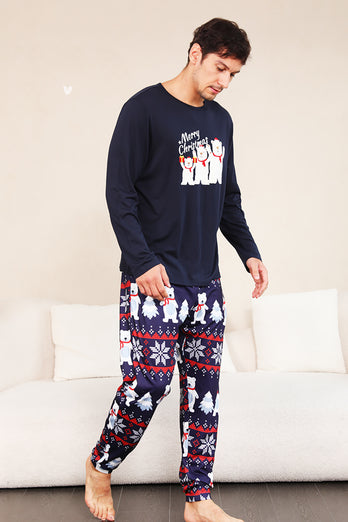 Navy Print Jul Familie Matchende Pyjamas Sæt