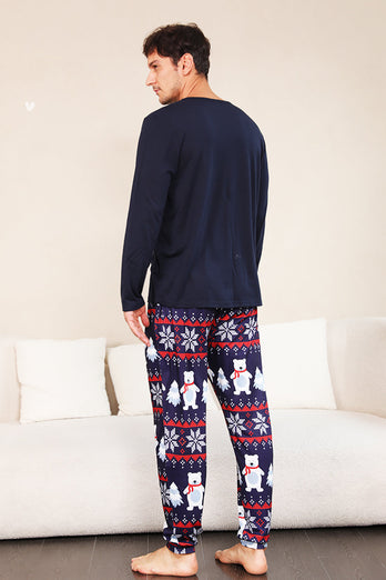 Navy Print Jul Familie Matchende Pyjamas Sæt