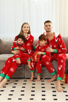 Rød Flannel Snowflake Julefamilie pyjamas