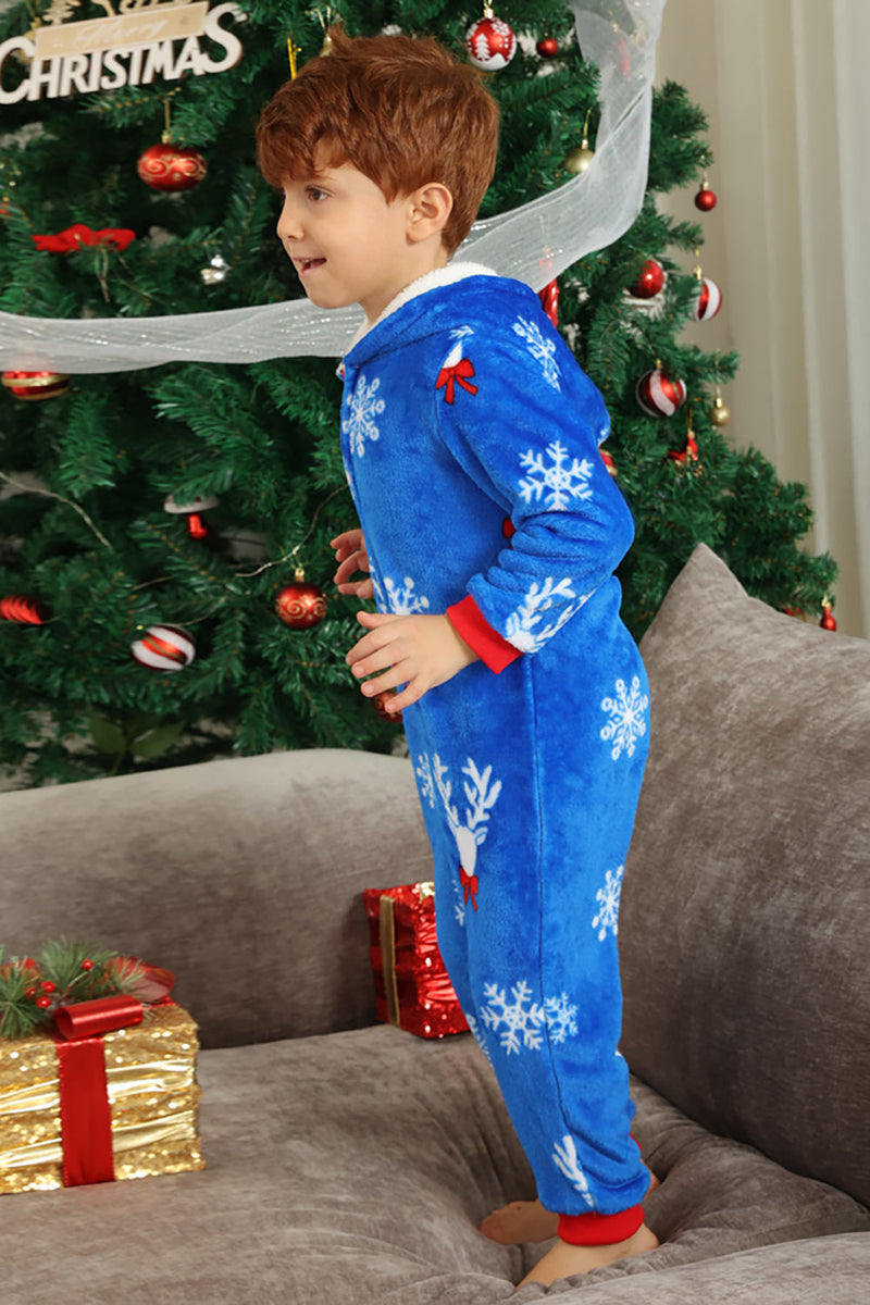 Indlæs billede til gallerivisning Julefamilie kongeblå Flannel Snowflake Onesie pyjamas