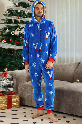 Julefamilie kongeblå Flannel Snowflake Onesie pyjamas
