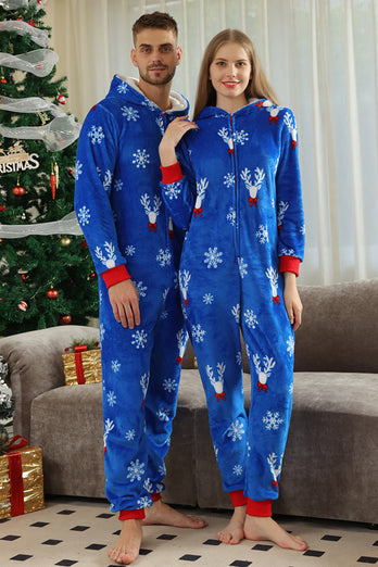 Julefamilie kongeblå Flannel Snowflake Onesie pyjamas