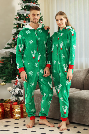 Julefamilie Grønt Flanelsnefnug Onesie pyjamas