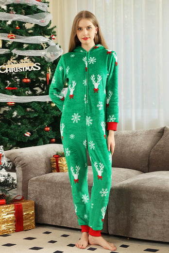 Julefamilie Grønt Flanelsnefnug Onesie pyjamas