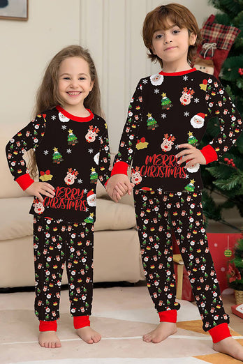 Julemanden og juletræet Sort familie matchende pyjamas sæt