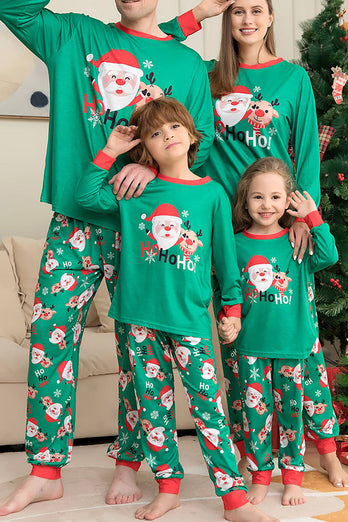 Grøn julemand og hjorte julefamilie matchende pyjamas sæt