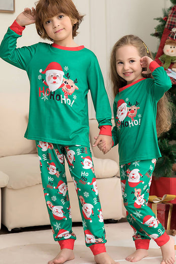 Grøn julemand og hjorte julefamilie matchende pyjamas sæt