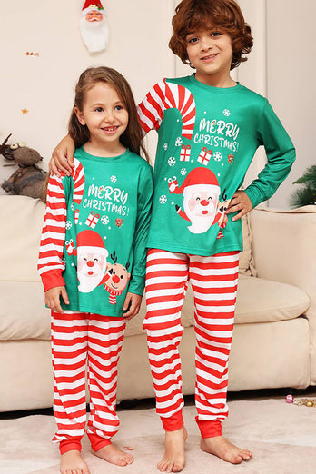 Grønne og røde striber Jul familie matchende pyjamas sæt