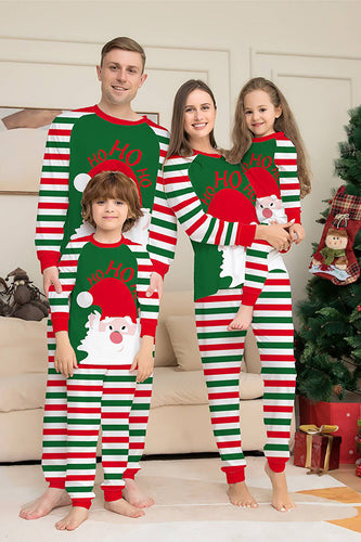 Grønne og røde striber julemanden familie pyjamas sæt