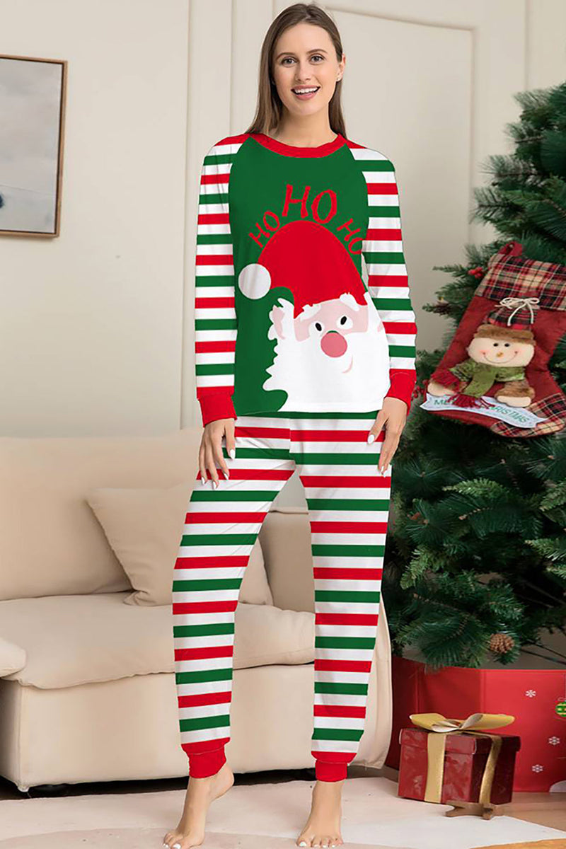 Indlæs billede til gallerivisning Grønne og røde striber julemanden familie pyjamas sæt