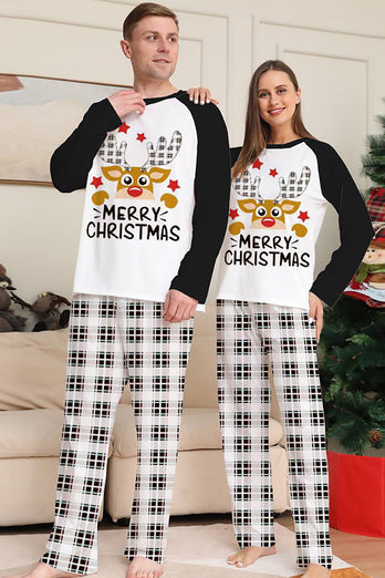 Sort og hvid Plaid julehjort familie pyjamas sæt
