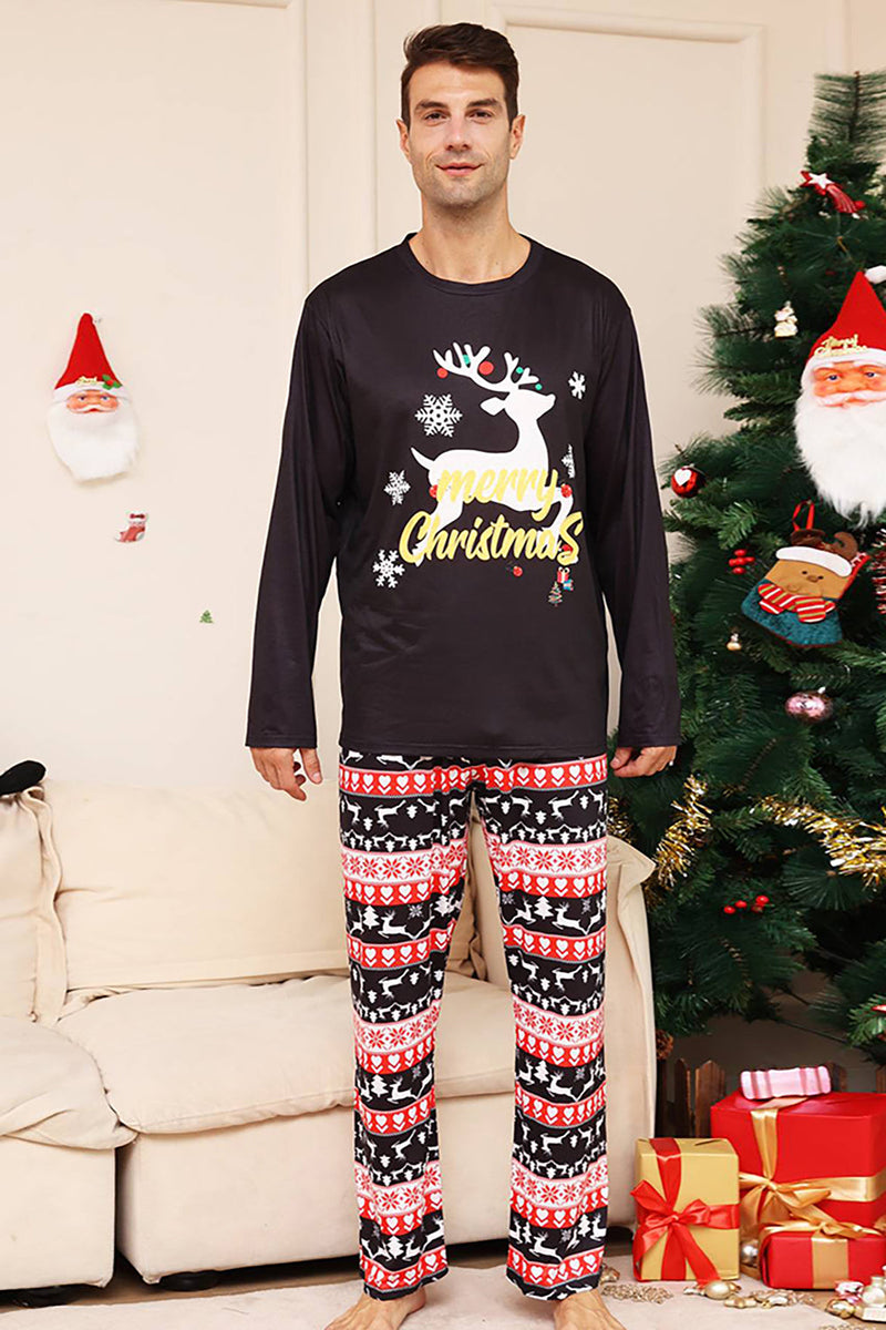 Indlæs billede til gallerivisning Jule sorte hjorte og Snowflake familie matchende pyjamas sæt
