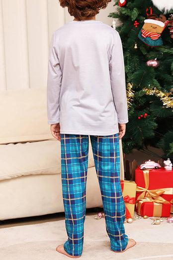 Grå hjorte og blå plaid julefamilie matchende pyjamas sæt