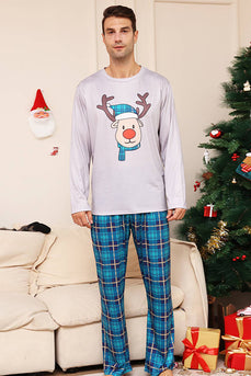 Grå hjorte og blå plaid julefamilie matchende pyjamas sæt