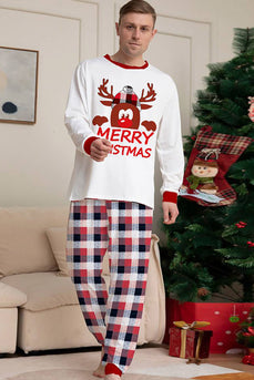 Hvid hjorte og rød plaid julefamilie matchende pyjamas sæt