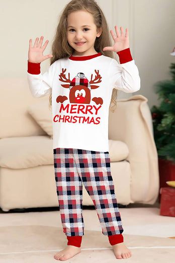 Hvid hjorte og rød plaid julefamilie matchende pyjamas sæt