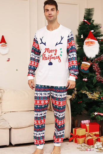 Hvid og blå hjorte snefnug mønster jul familie matchende pyjamas sæt