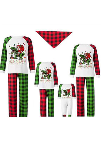 Grøn og rød gitterudskrivning Julefamilie matchende pyjamas