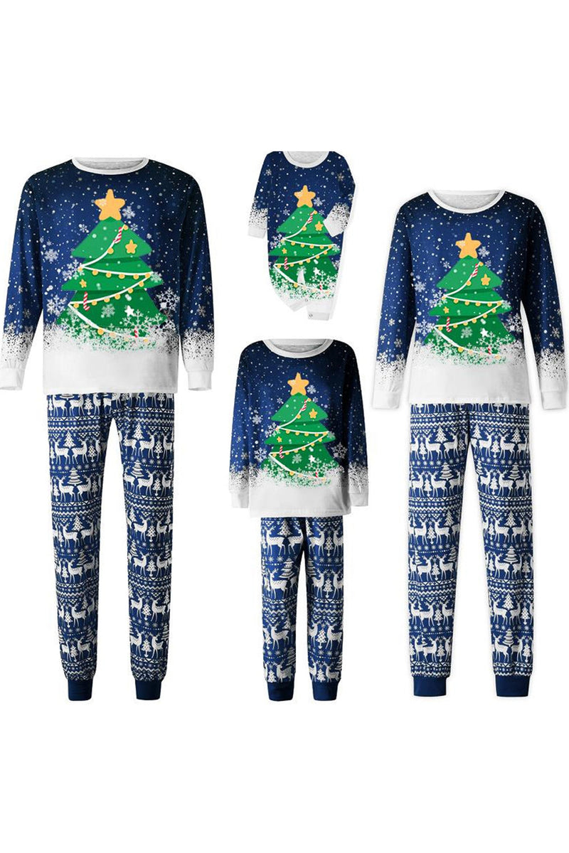 Indlæs billede til gallerivisning Julefamilie Matchende pyjamas Sæt Blå juletræsprint pyjamas