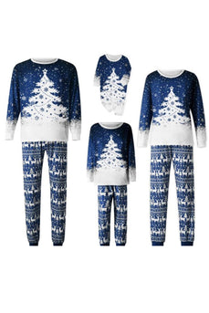 Julefamilie Matchende pyjamas Sæt Blå juletræsprint pyjamas