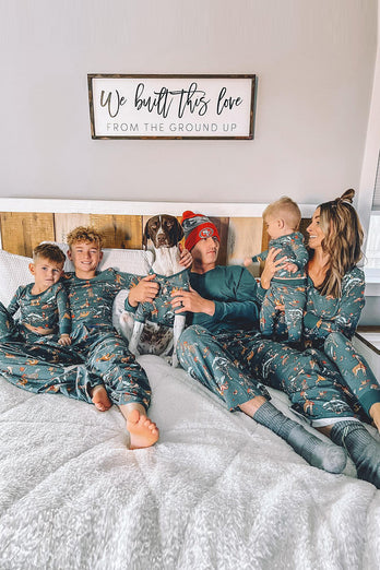 Jul Familie Matchende pyjamas Sæt Grønt Dyremønster Print pyjamas