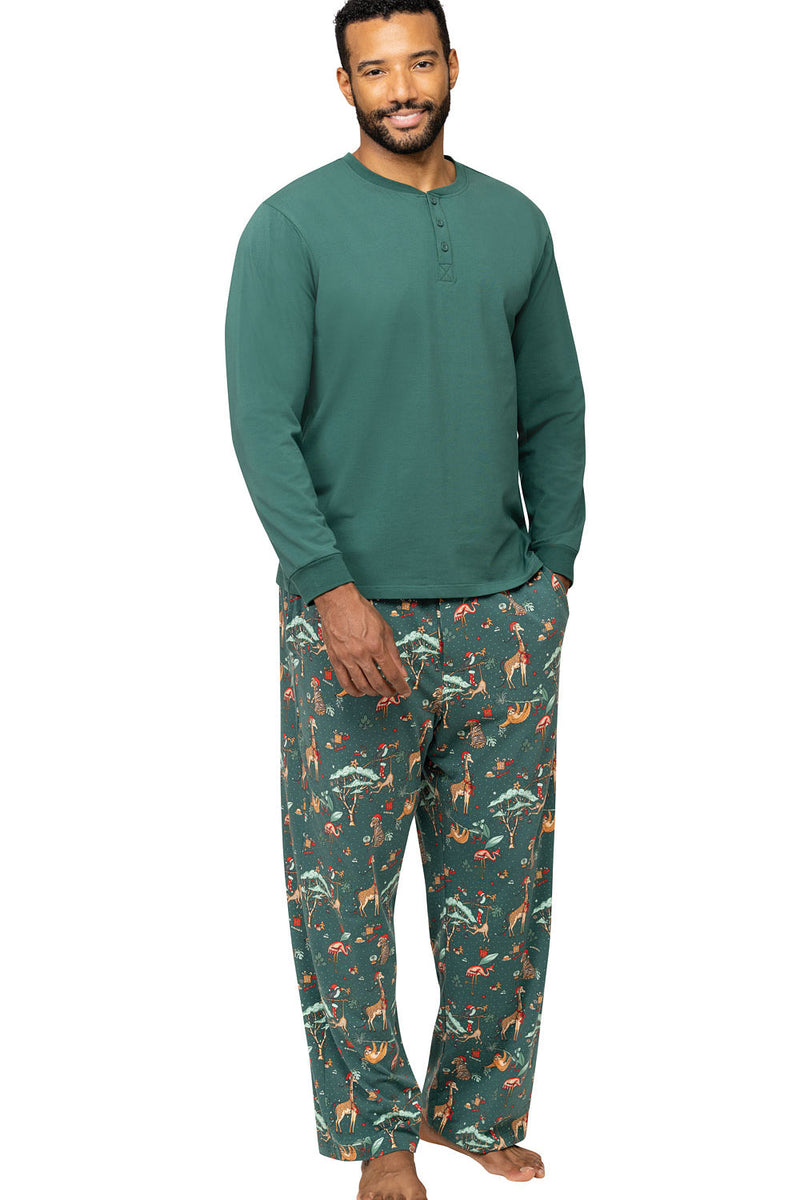 Indlæs billede til gallerivisning Jul Familie Matchende pyjamas Sæt Grønt Dyremønster Print pyjamas