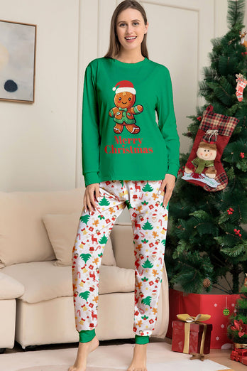 Julefamilie matchende pyjamas Grøn julemand print pyjamas sæt