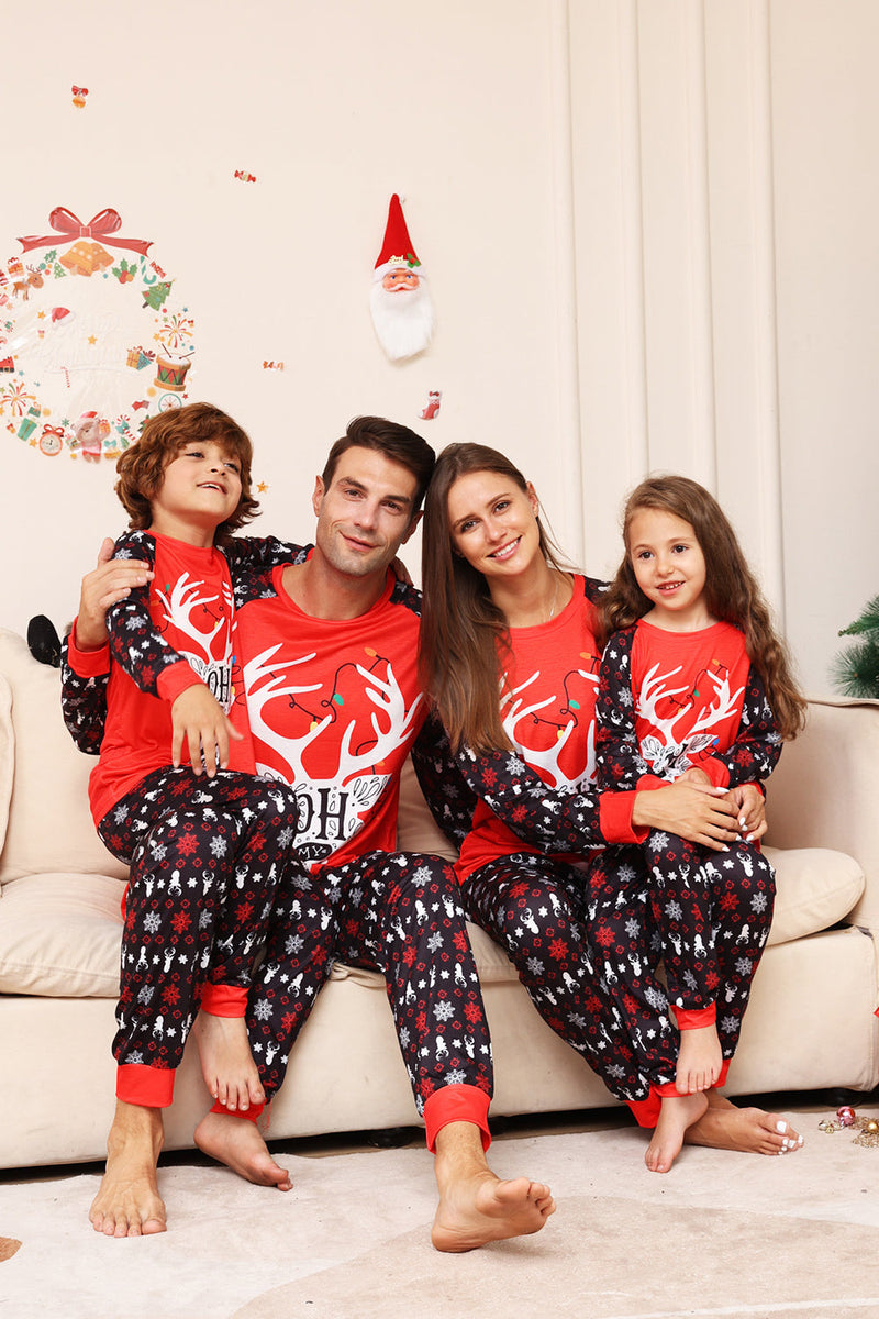 Indlæs billede til gallerivisning Julefamilie matchende pyjamas Sort rød hjorte trykt pyjamas sæt