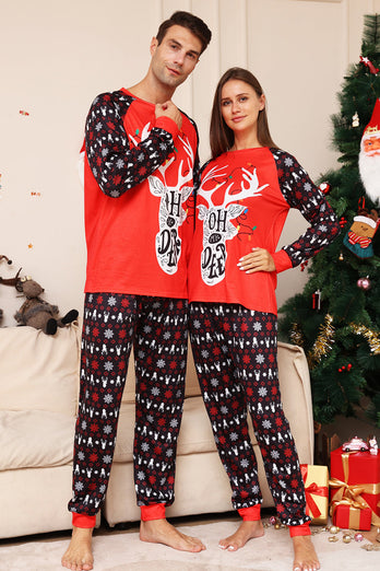 Julefamilie matchende pyjamas Sort rød hjorte trykt pyjamas sæt